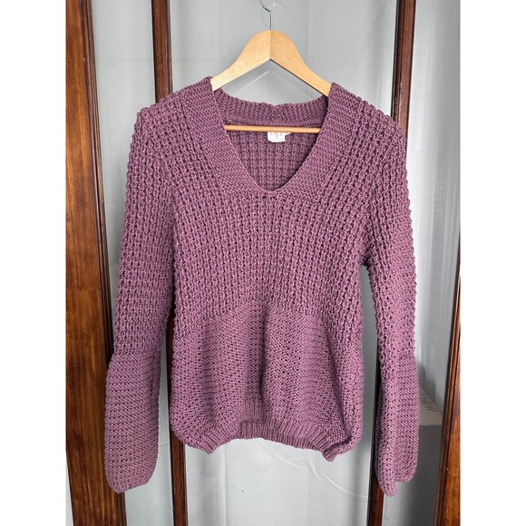 Adyson Parker Sweaters - Adyson Parker Mauve Purple V-Neck Chunky Knit Sweater Women Size L